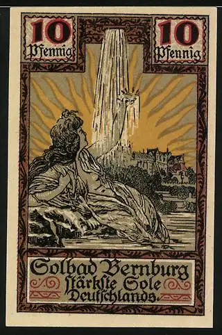 Notgeld Bernburg 1921, 10 Pfennig, Stadtwappen und Bär