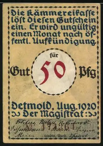 Notgeld Detmold 1920, 50 Pfennig, Marschierender Soldat in Uniform