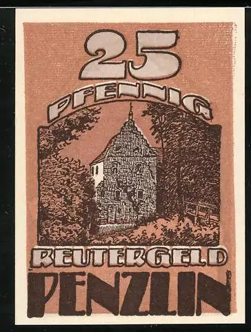 Notgeld Penzlin 1922, 25 Pfennig, Kirche Seitenansicht