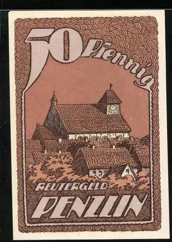 Notgeld Penzlin 1922, 50 Pfennig, Rathaus, Alte Eiche