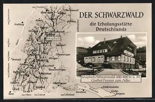 AK Schapbach / Schwarzwald, Gasthof-Pension zum Adler, Landkarte vom Schwarzwald