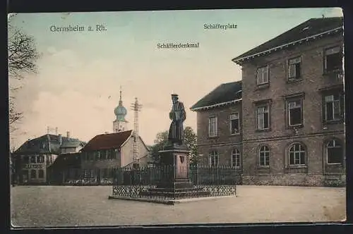 AK Gernsheim a. Rh., Schäfferplatz und Schäfferdenkmal