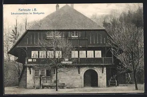 AK Karlsruhe i. B., Schwarzwaldhaus im Stadtgarten