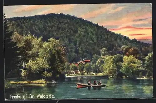 AK Freiburg i. Br., Waldsee mit Ruderboot