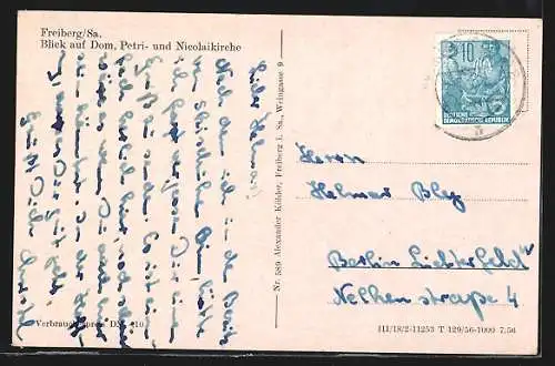 AK Freiberg i. Sa., Ortsansicht mit Kirche