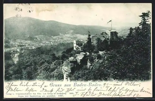 AK Baden-Baden, Blick von der Burgruine