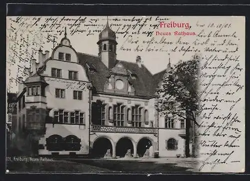 AK Freiburg / Breisgau, Blick auf Neues Rathaus