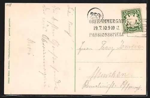 AK Oberammergau, Partie an der Ammer mit Passionstheater