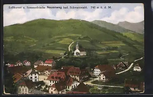 AK Neuenweg /bad. Schwarzwald, Ortsansicht mit Kirche aus der Vogelschau