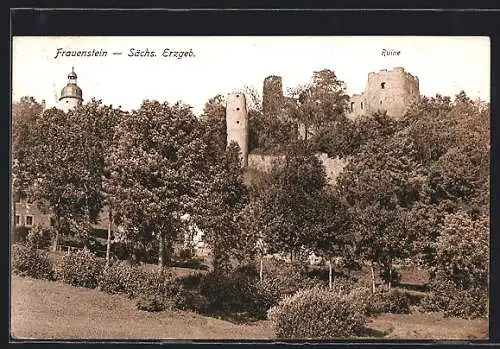 AK Frauenstein /Sächs. Erzgeb., Burgruine mit Bäumen