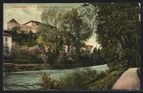 AK Tübingen, Partie am Neckar mit Blick auf Schloss