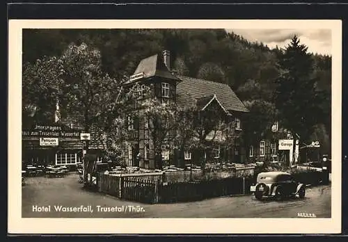 AK Trusetal, Hotel Wasserfall mit Gartenlokal