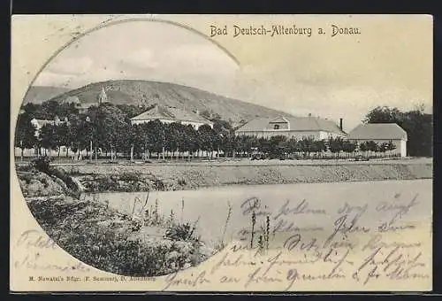 AK Bad Deutsch-Altenburg a. Donau, Uferpartie mit Kirche