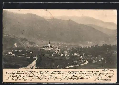 AK Kindberg i. Mürzthal, Teilansicht mit Kirche