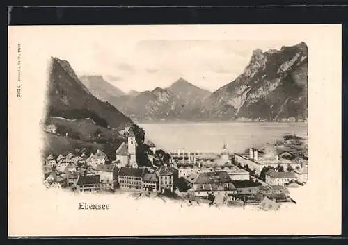 AK Ebensee, Teilansicht mit Kirche