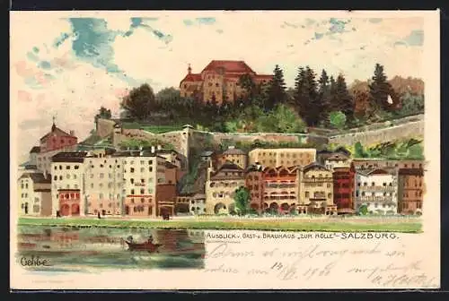 Lithographie Salzburg, Ausblick vom Gast- und Brauhaus Zur Hölle