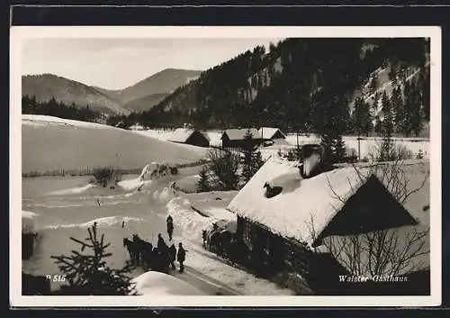 AK Mariazell, Walster, Gasthaus mit Pferdeschlitten im Schnee