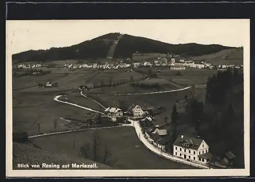 AK Mariazell, Blick von Rasing auf den Ort mit Strassenpartie