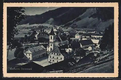 AK Gusswerk /Steiermarkt, Gasthaus F. Bogensberger und Kirche