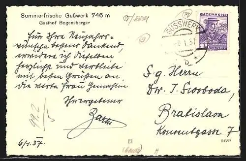 AK Gusswerk, Strassenpartie mit Gasthof Bogensberger und Kirche