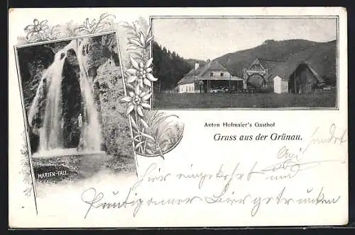 AK Grünau, Gasthof A. Hofmaier und Marienfall