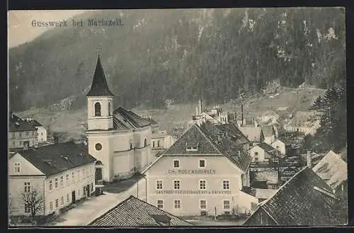 AK Gusswerk, Teilansicht mit Kirche und Gasthof Ch. Sogensberger