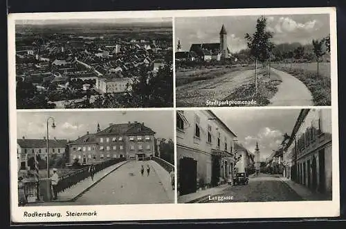 AK Radkersburg, Hotel in der Langgasse, Brücke, Stadtparkpromenade