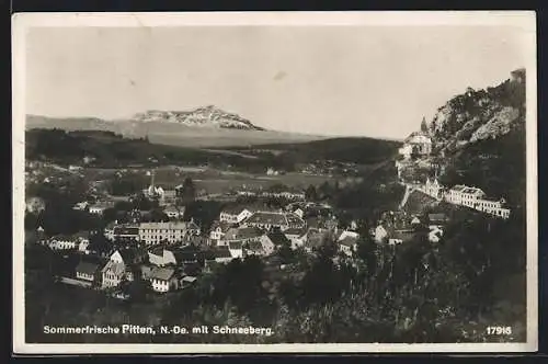AK Pitten /N.-Oe., Ortsansicht mit Schneeberg