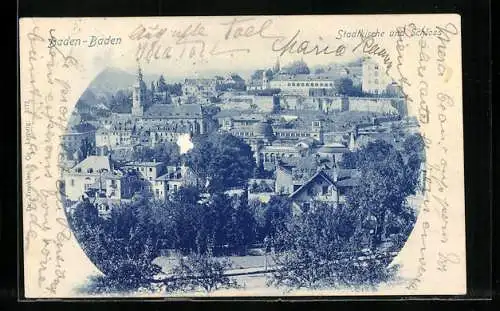 AK Baden-Baden, Stadtkirche und Schloss