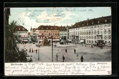 AK Karlsruhe, Kleine Pyramide auf dem Marktplatz