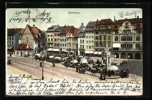 AK Mainz, Belebte Szene am Marktplatz