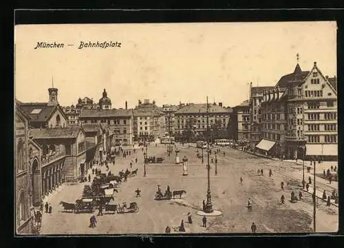 AK München, Bahnhofsplatz mit Strassenbahn