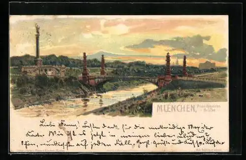 Lithographie München, Prinz-Regenten-Brücke