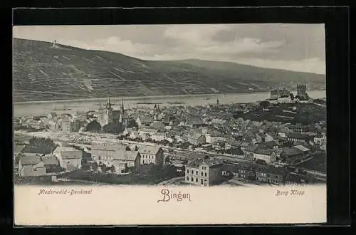 AK Bingen / Rhein, Niederwald-Denkmal und Burg Klopp