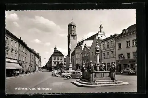 AK Weilheim /Obb., Brunnen am Marienplatz