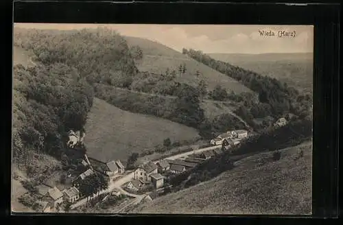 AK Wieda /Harz, Ortsansicht zwischen den Wäldern aus der Vogelschau