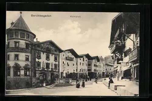 AK Berchtesgaden, Brunnen am Marktplatz