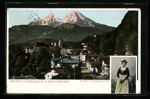 AK Berchtesgaden, Ortsansicht mit Watzmann