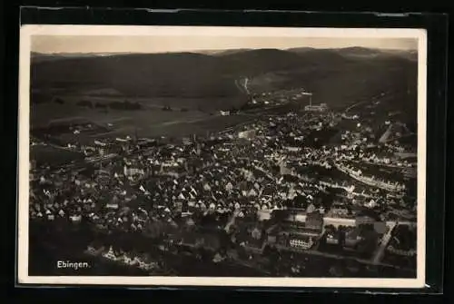 AK Ebingen, Ortsansicht mit Fabrikgelände aus der Vogelschau