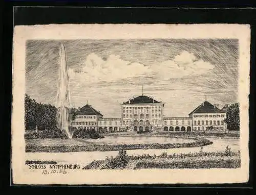 Künstler-AK München-Nymphenburg, Schloss mit Fontäne 1926