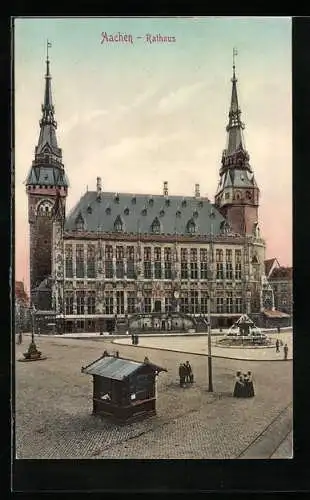 AK Aachen, Rathaus mit Brunnen