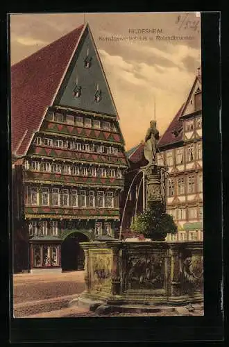 AK Hildesheim, Kunstgewerbehaus und Rolandbrunnen