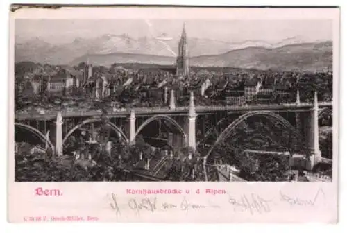 Relief-AK Bern, Kornhausbrücke und die Alpen