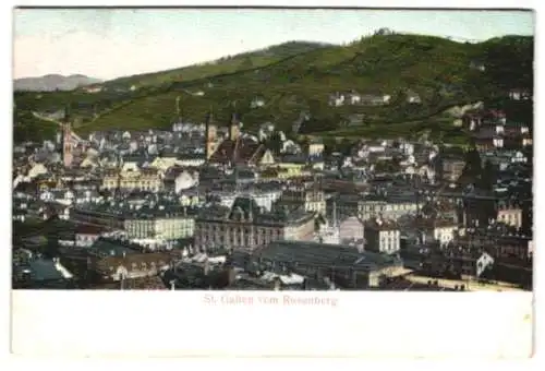 Relief-AK St. Gallen, Ortsansicht vom Rosenberg aus