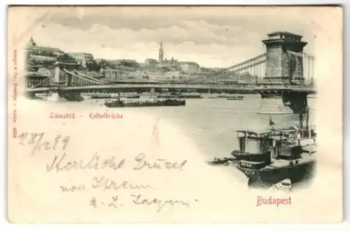 Relief-AK Budapest, Blick auf die Kettenbrücke