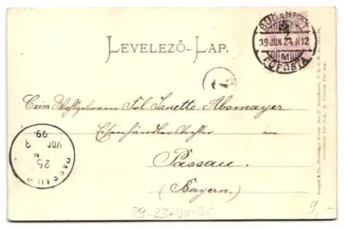 Relief-AK Budapest, Dampfer vor dem Parlament