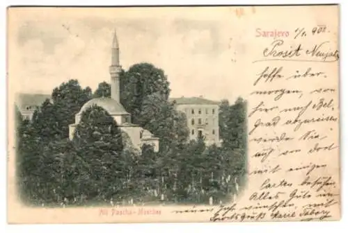 Relief-AK Sarajevo, Blick auf die Ali Pascha-Moschee