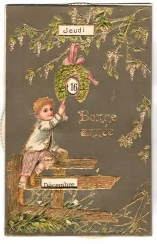 Mechanische-AK Kind unter dem Hufeisen zieht das neue Jahr herbei