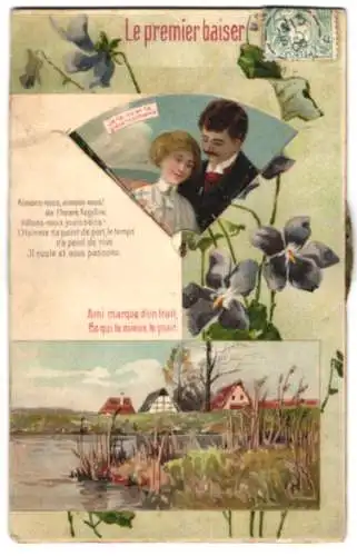 Mechanische-AK Junges Paar findet zusammen und küsst sich