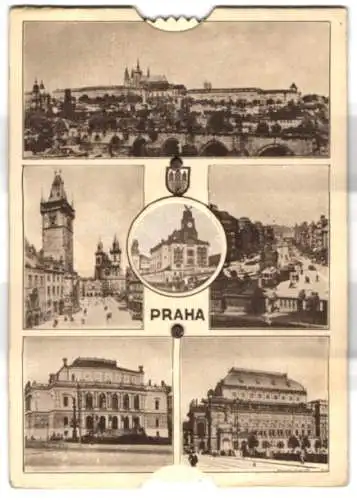 Mechanische-AK Praha, Hradcany, Znak mesta Prahy, Sv. Václav, Orloj, wechselndes Mittelbild